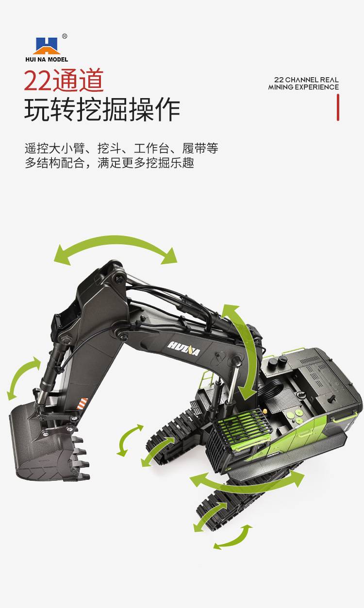 汇纳玩具厂-（593）-22通道遥控合金挖掘机-中文版详情页