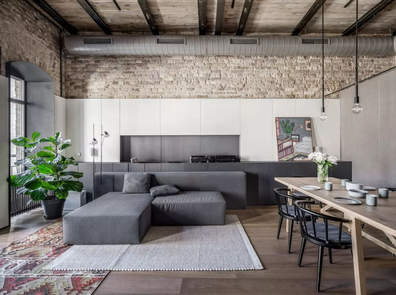 Retro-industrial-style renovation features