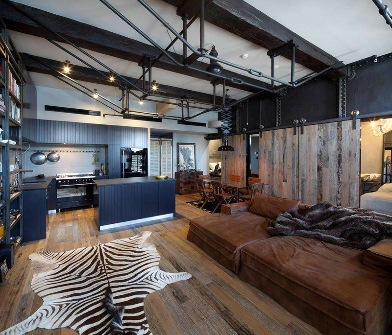 Retro-industrial-style renovation features