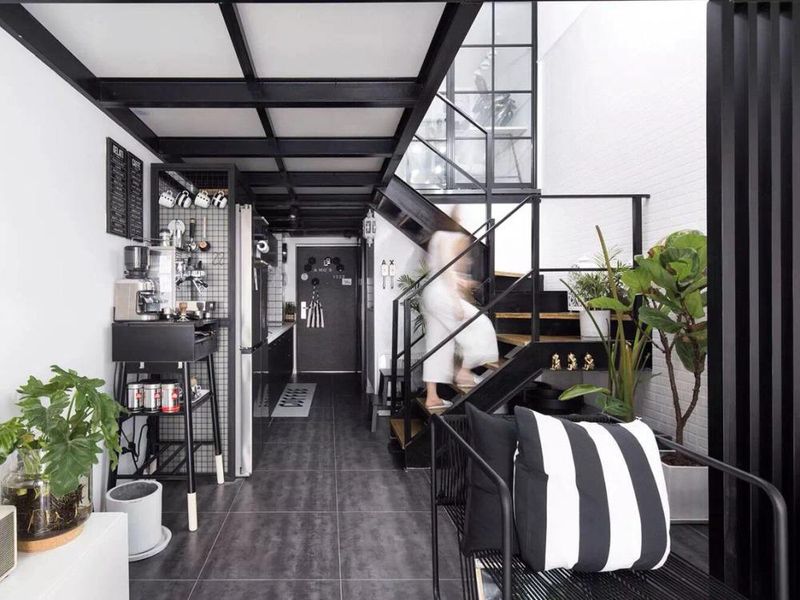 Retro-industrial-style renovation features