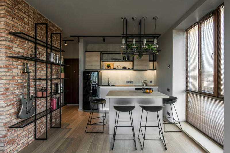 Retro-industrial-style renovation features