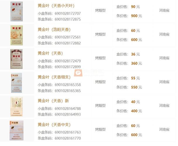 黄金叶细支香烟价格
