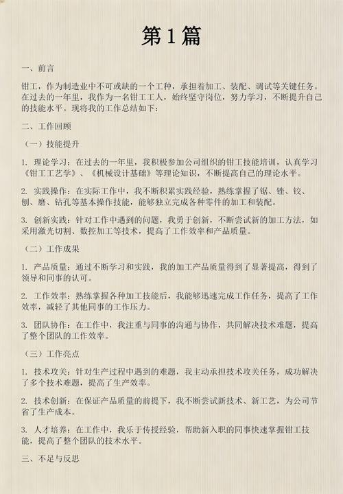 维修钳工技术总结报告