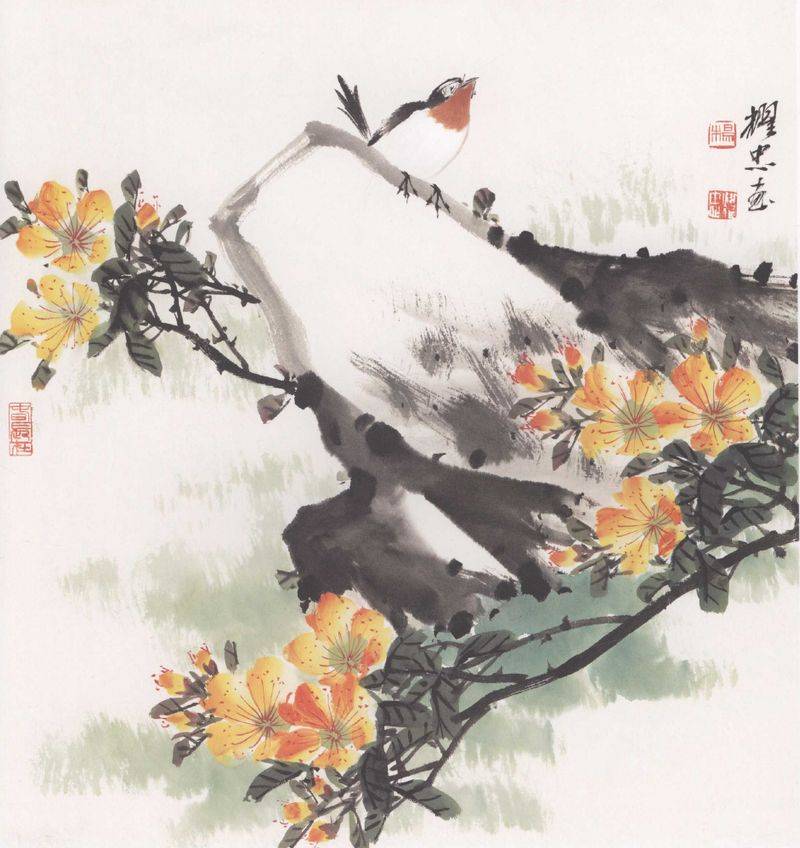 国画麻雀的画法步骤