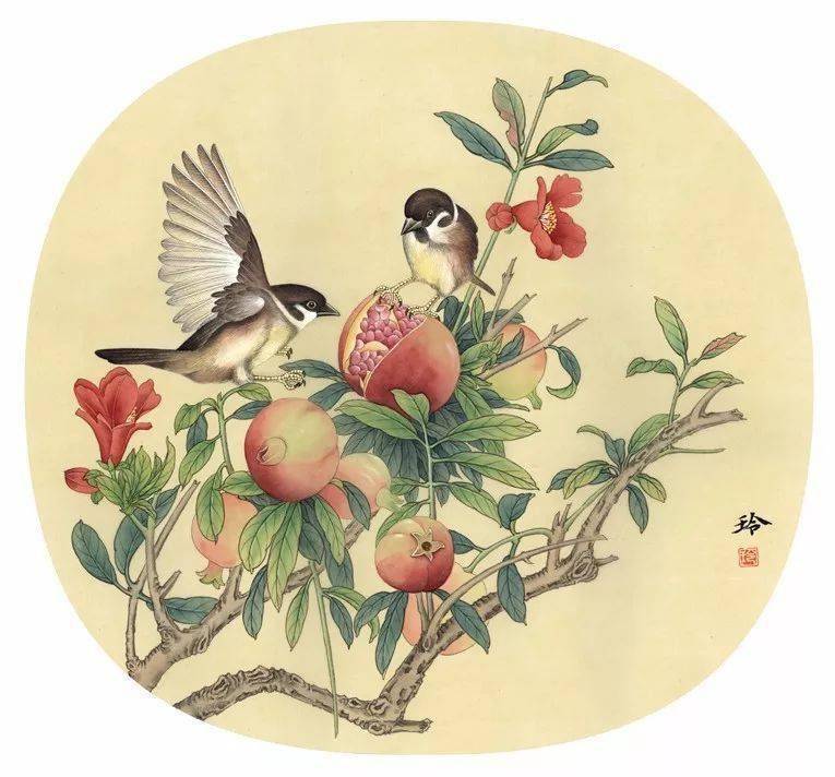 State painting of sparrows
