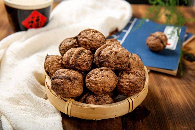 Man plays with walnut tree seedlings