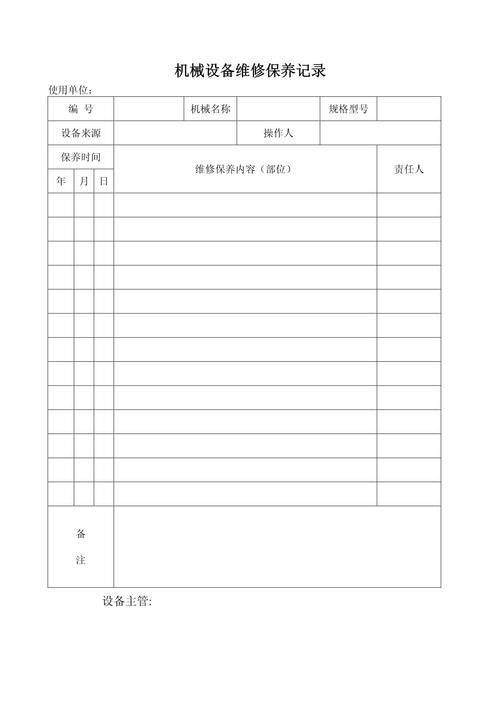 Equipment maintenance log forms