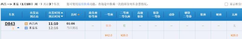 攀枝花到丽江的火车多少钱