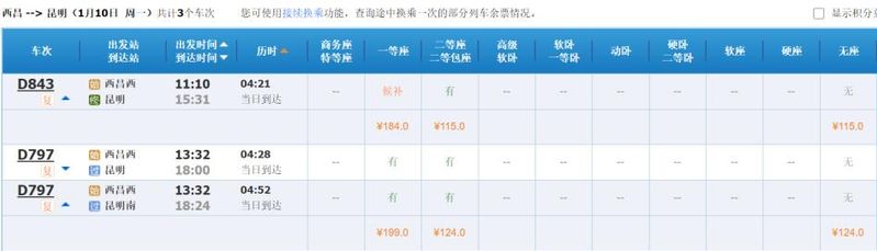 攀枝花到丽江的火车多少钱