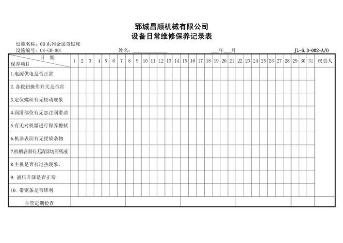 设备维修保养表